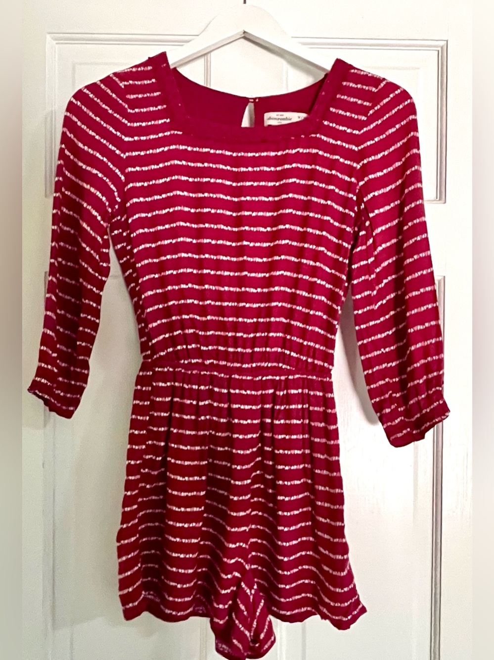 Abercrombie Kids Size M/12 Red and White Heart Print Striped Knit Dress Romper